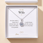 Load image into Gallery viewer, To My Wife gift message card included free with the Round Halo Pendant Necklace, gift boxed
