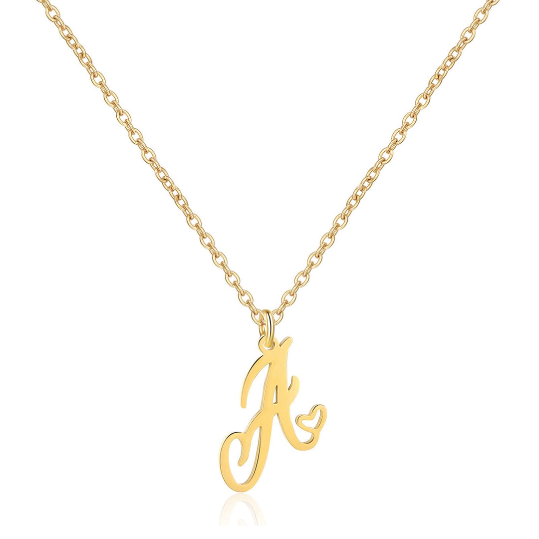 18K Gold Heart Initial Necklace