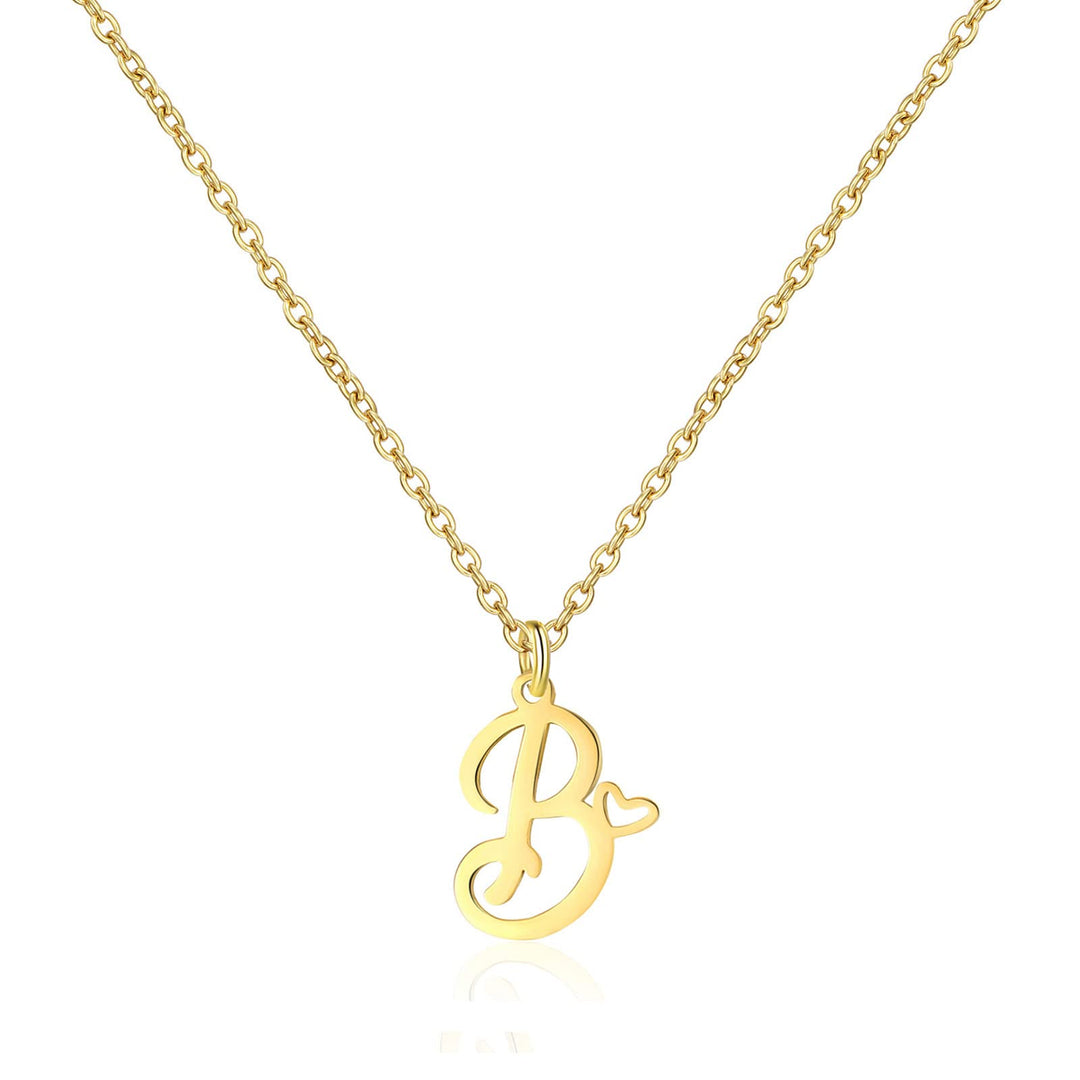 18K Gold Heart Initial Necklace