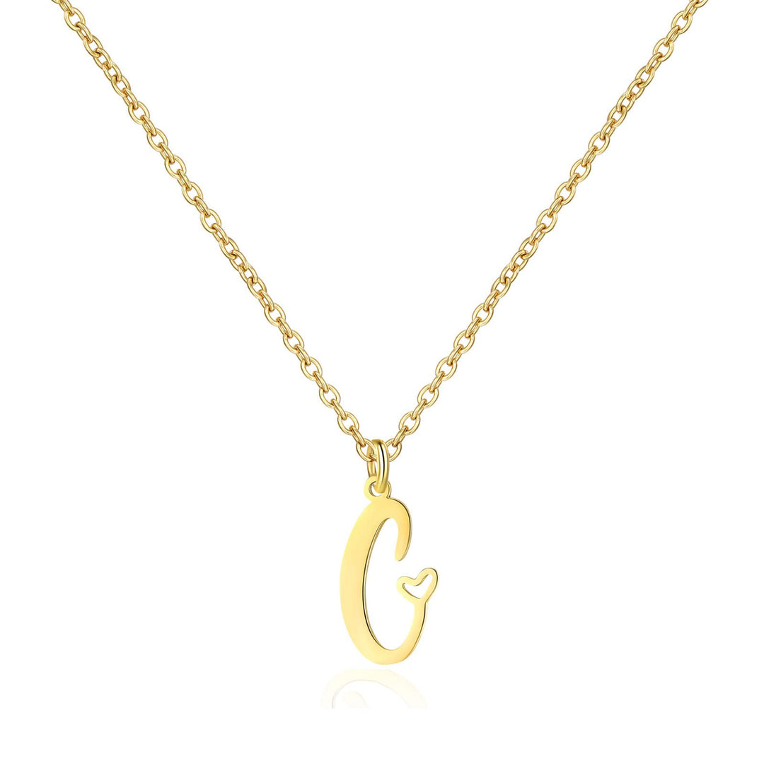 18K Gold Heart Initial Necklace