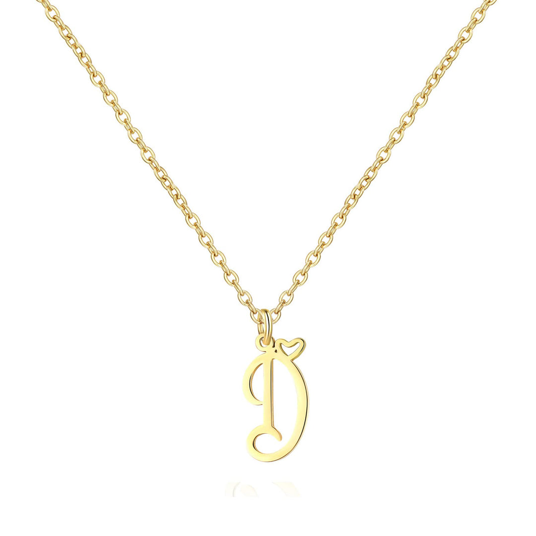 18K Gold Heart Initial Necklace