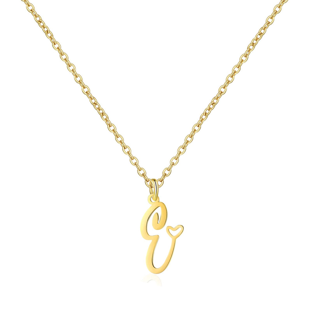 18K Gold Heart Initial Necklace