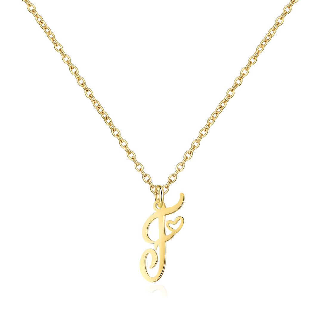 18K Gold Heart Initial Necklace