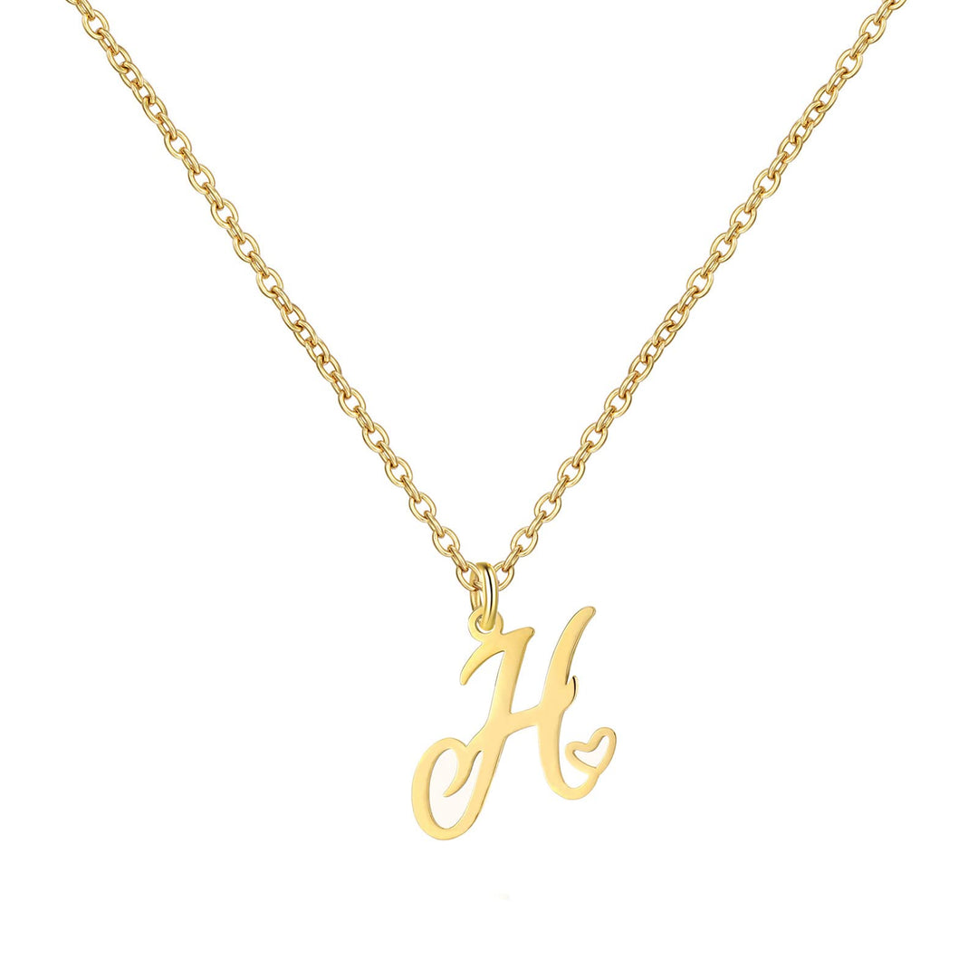 18K Gold Heart Initial Necklace