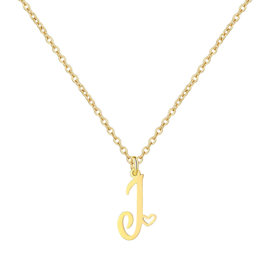 18K Gold Heart Initial Necklace - Main Image