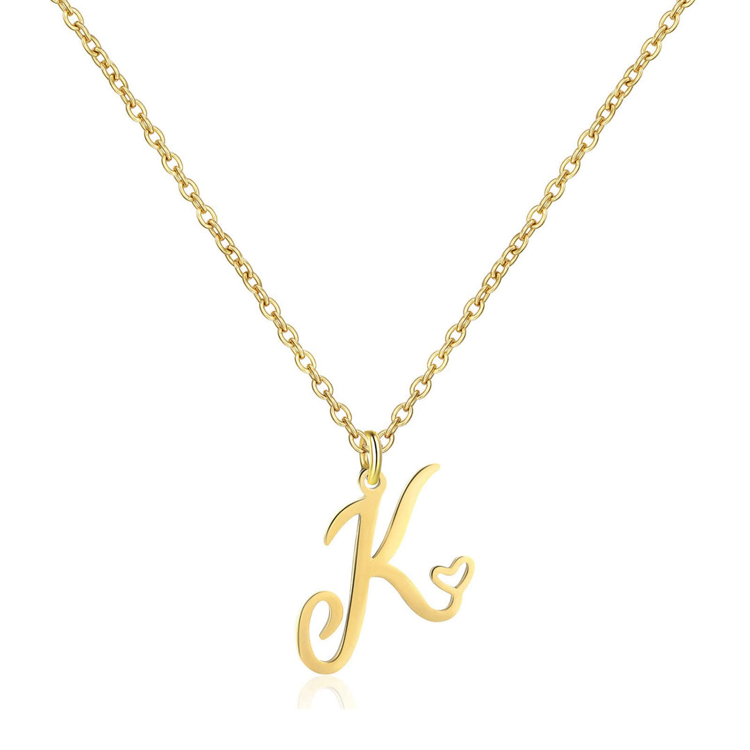 18K Gold Heart Initial Necklace