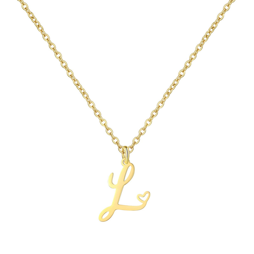 18K Gold Heart Initial Necklace