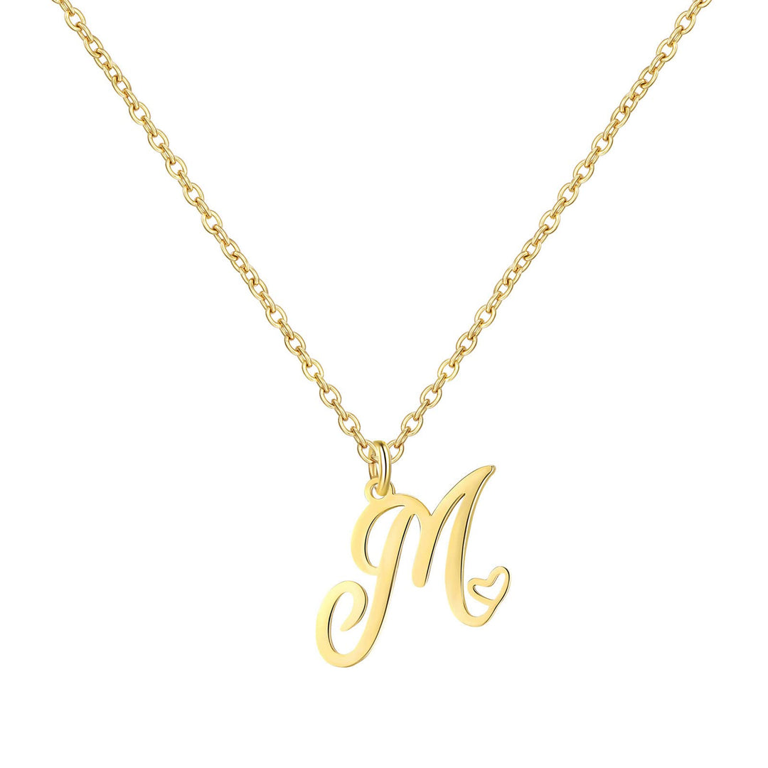 18K Gold Heart Initial Necklace