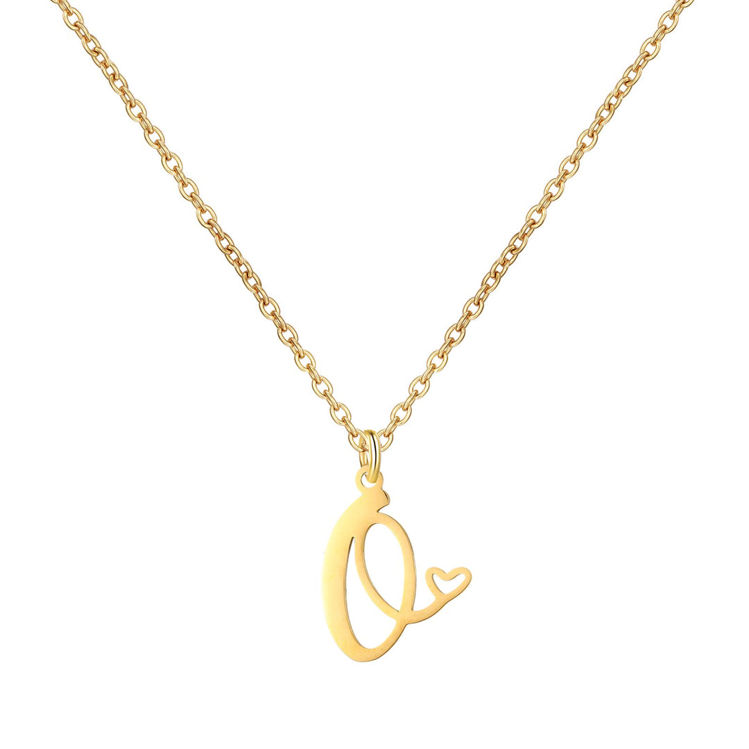 18K Gold Heart Initial Necklace