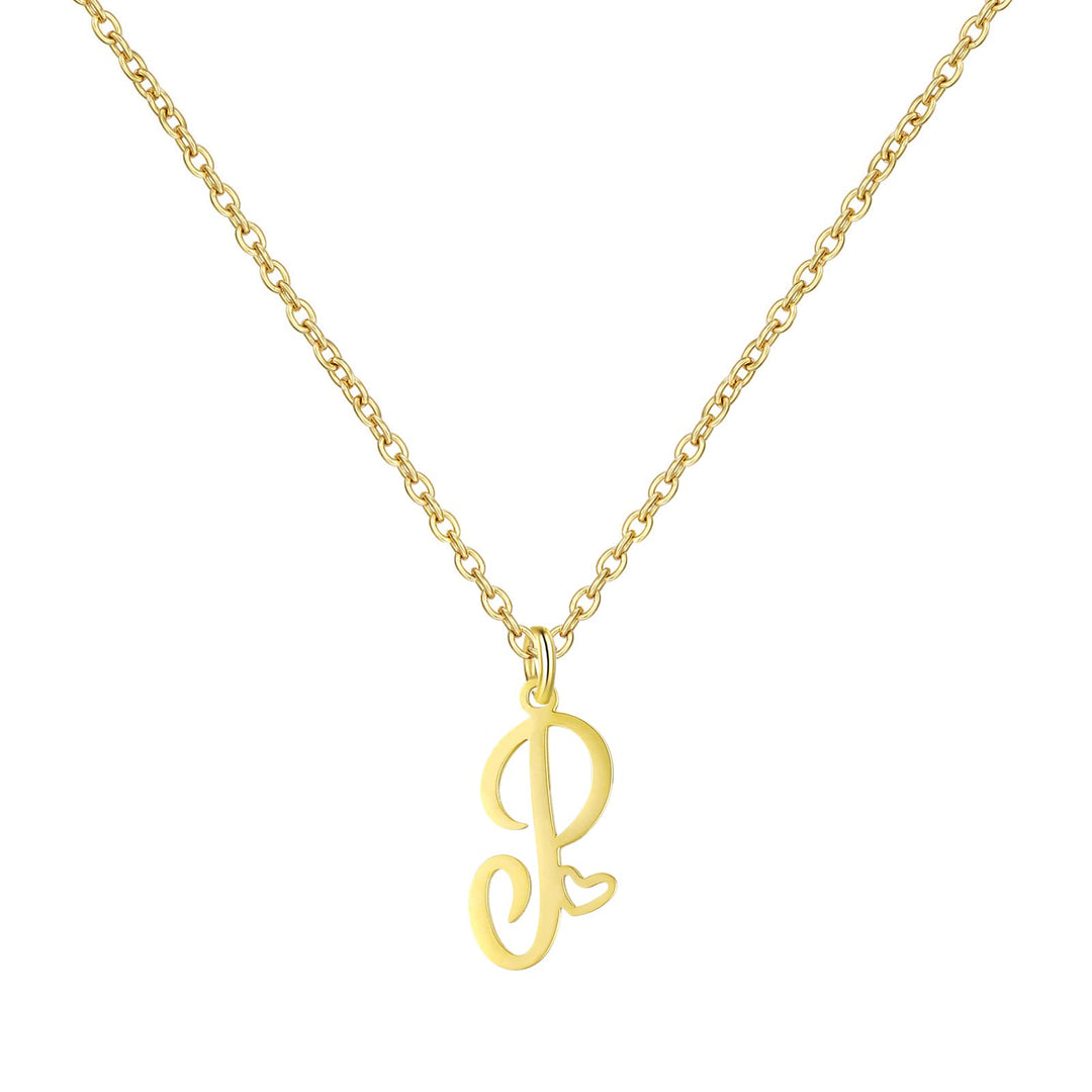 18K Gold Heart Initial Necklace