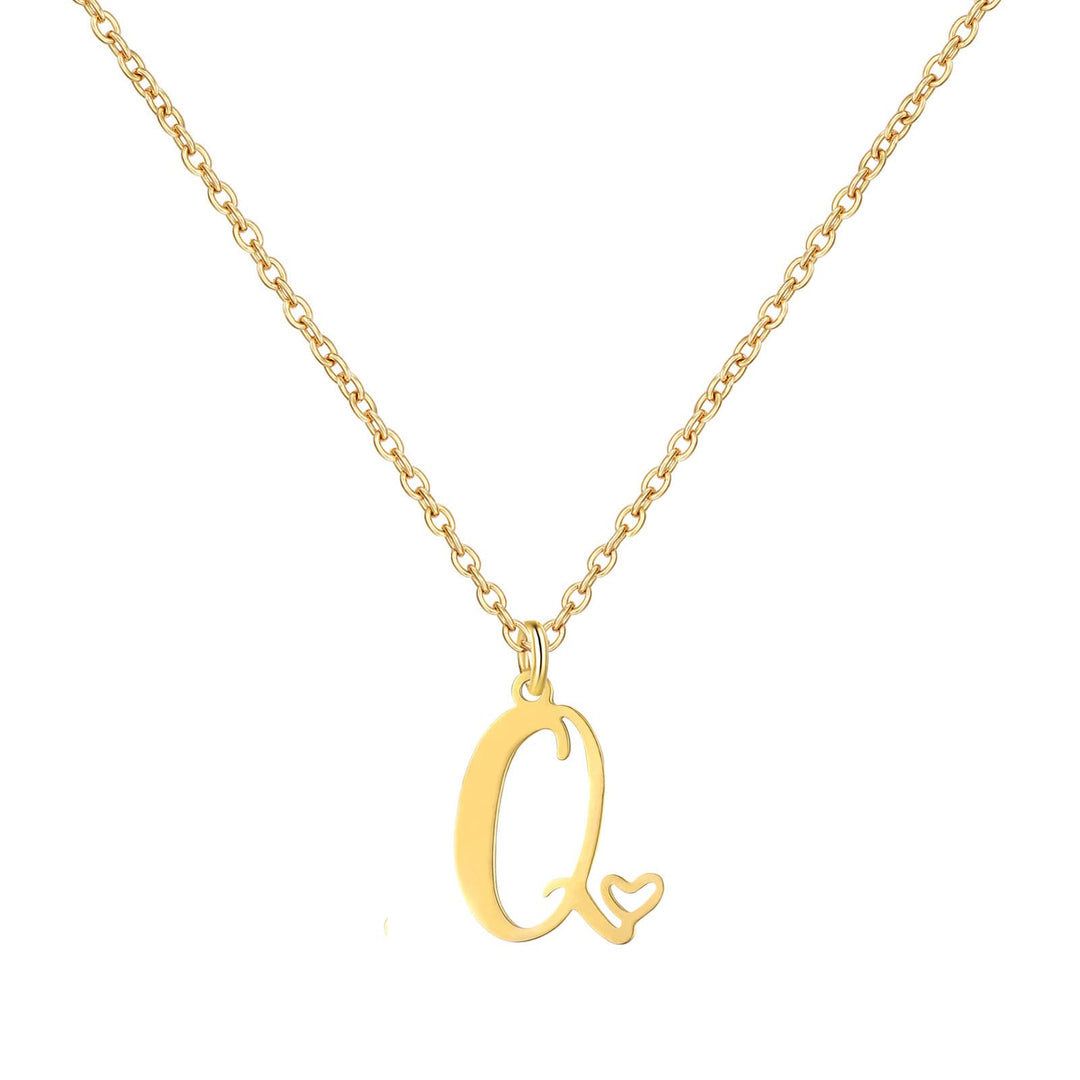 18K Gold Heart Initial Necklace