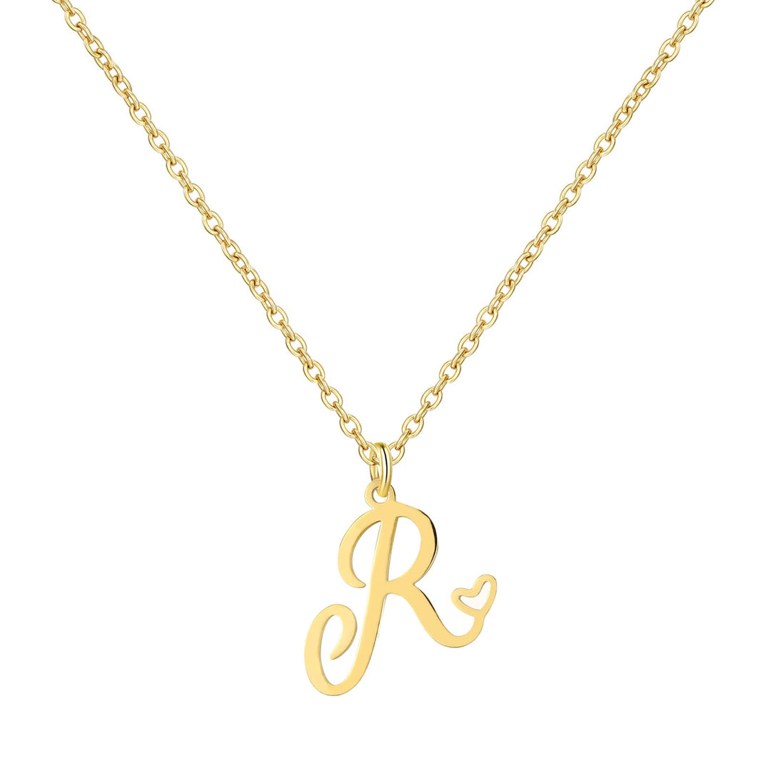 18K Gold Heart Initial Necklace