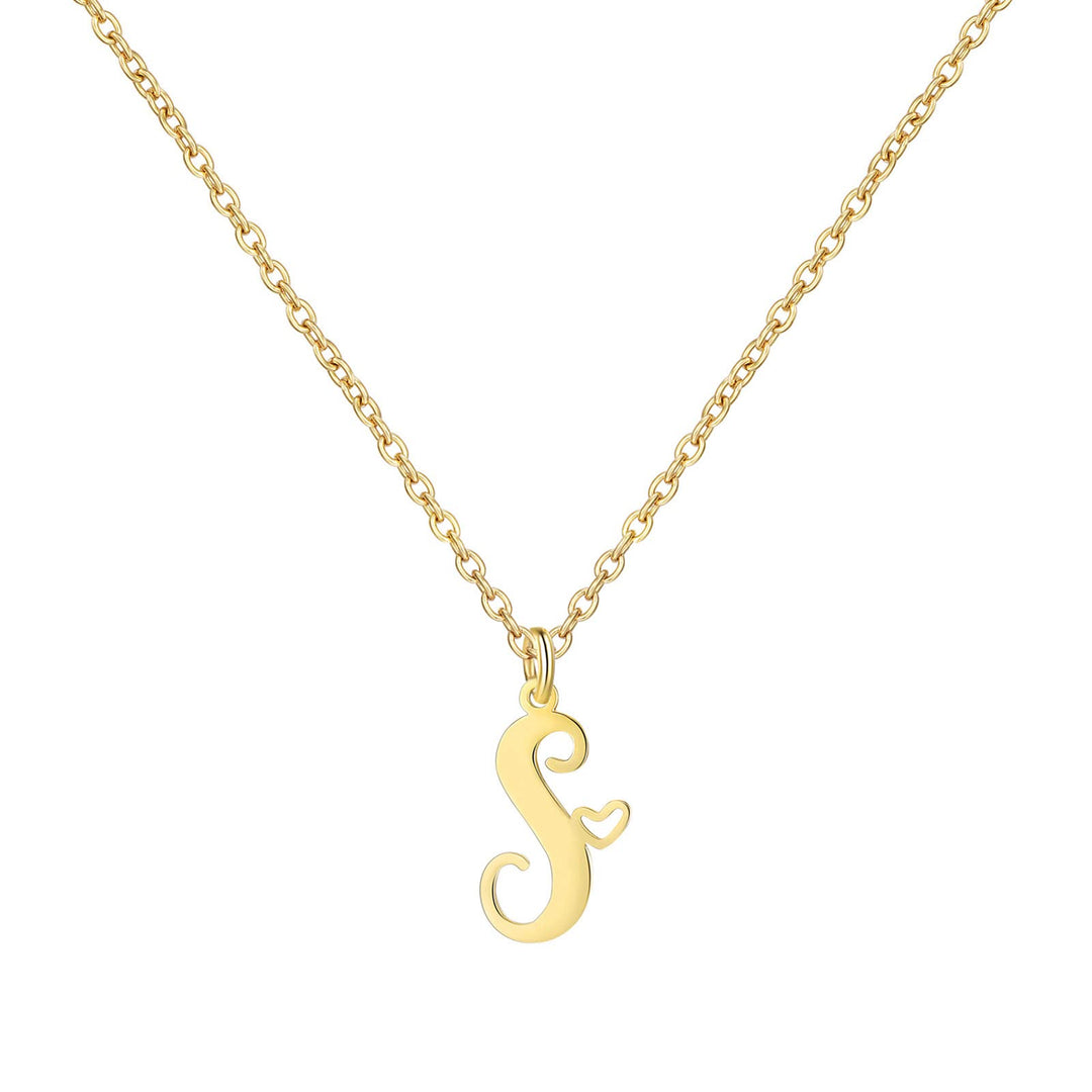 18K Gold Heart Initial Necklace