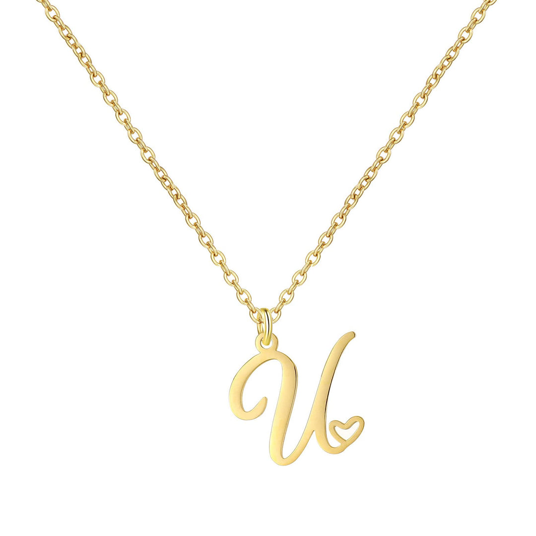 18K Gold Heart Initial Necklace