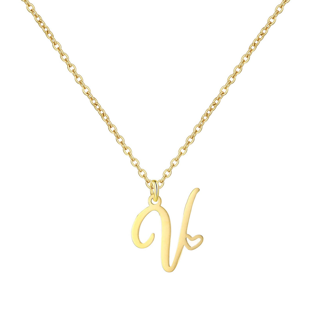 18K Gold Heart Initial Necklace