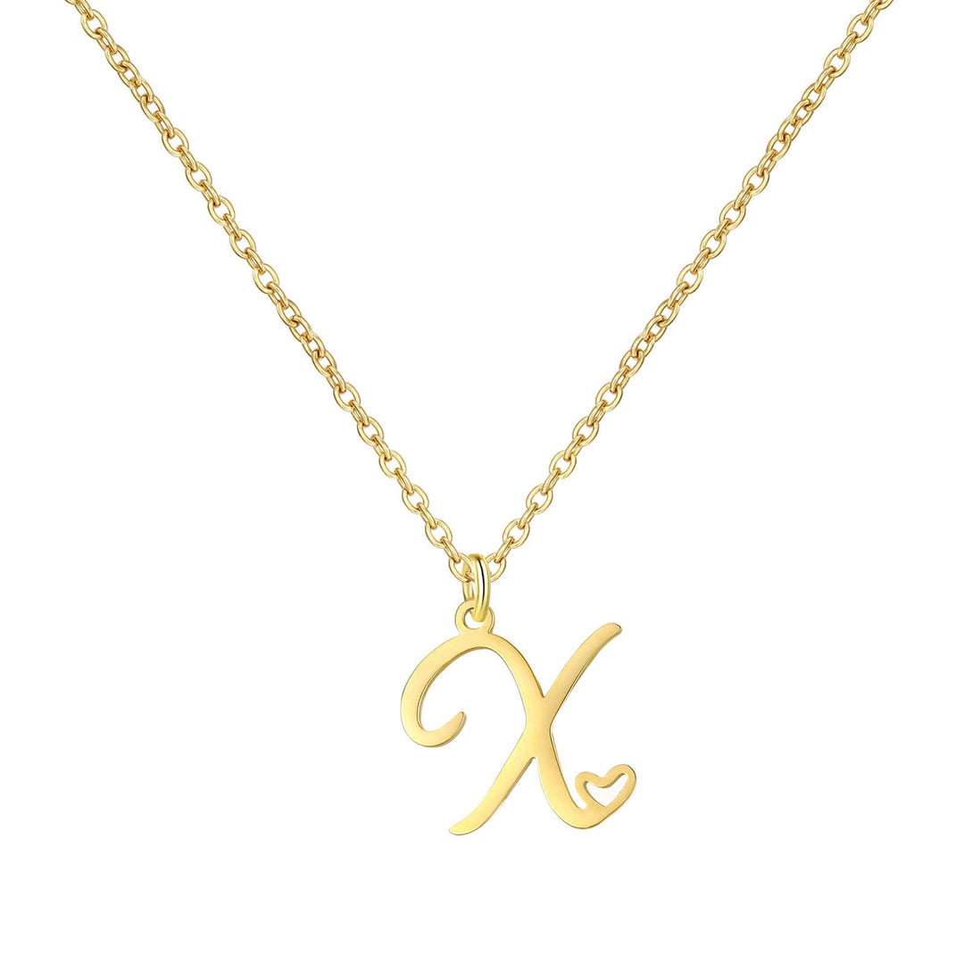 18K Gold Heart Initial Necklace