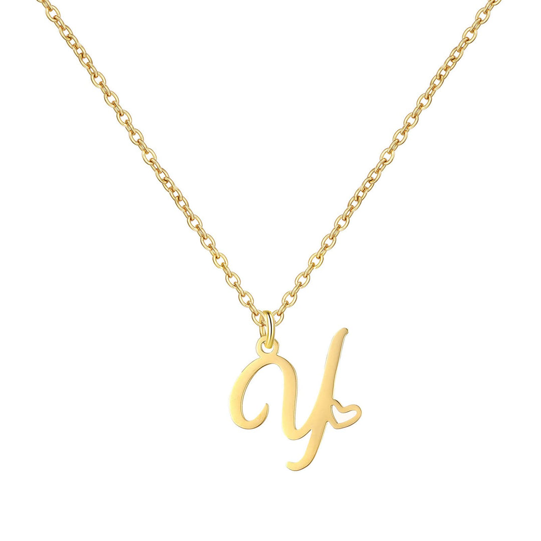 18K Gold Heart Initial Necklace