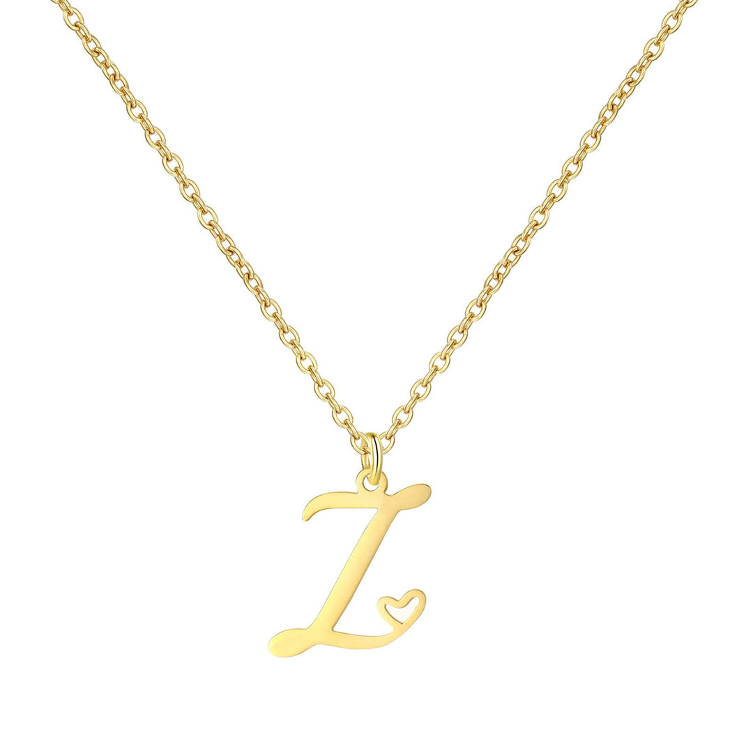 18K Gold Heart Initial Necklace