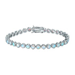 Lade Bild in die Galerieansicht, Rainbow Moonstone Tennis Bracelet — stainless steel, bezel-set, white background
