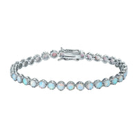 Rainbow Moonstone Tennis Bracelet — stainless steel, bezel-set, white background