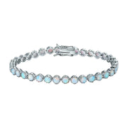Rainbow Moonstone Tennis Bracelet — stainless steel, bezel-set, white background