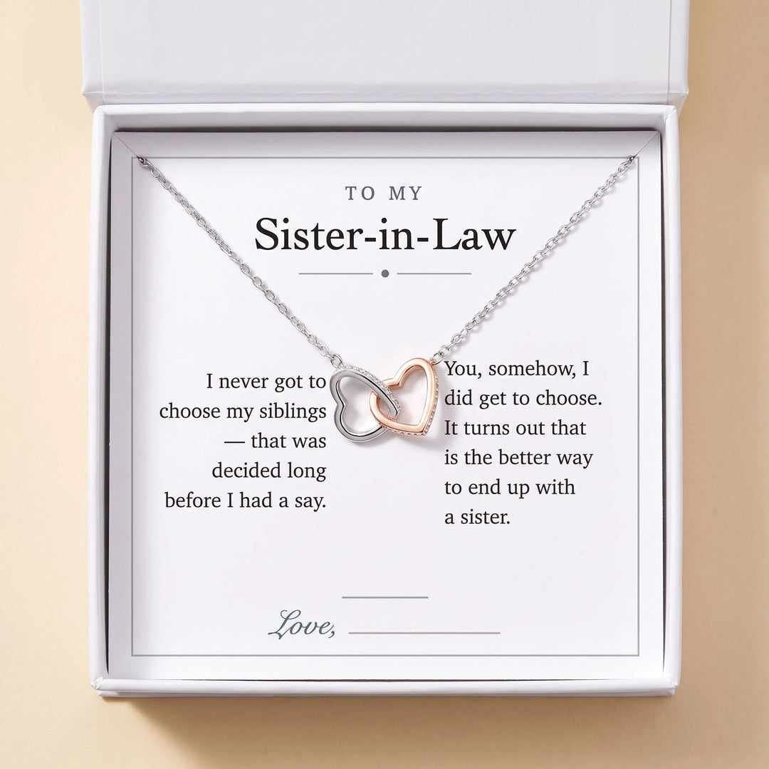 Interlocking Hearts Necklace gift box with To My Sister-in-Law message card