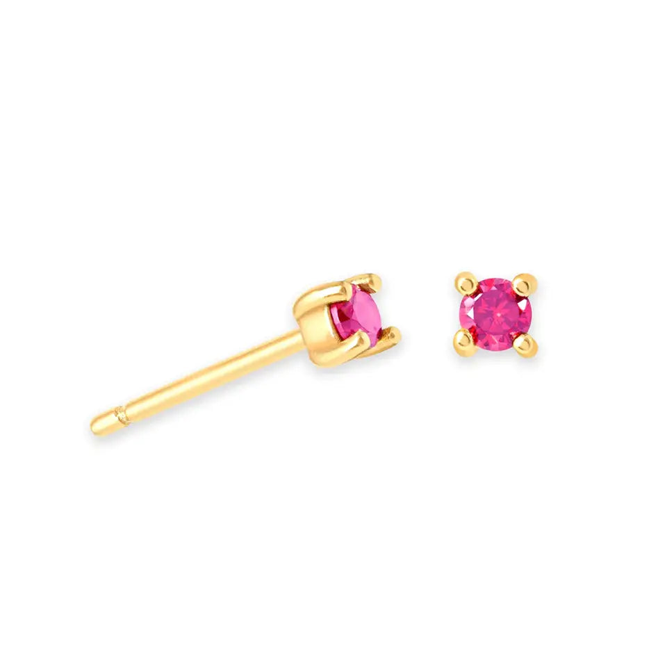 18K Gold Plated 925 Silver Birthstone Stud Earrings - Mini Colored Zircon