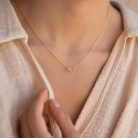 Birthstone Charm Necklace for Women — Baguette CZ Pendant, 925 Sterling Silver