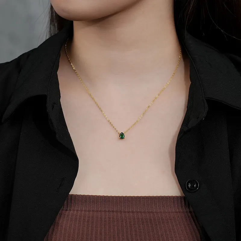 Emerald Water Drop Pendant Necklace