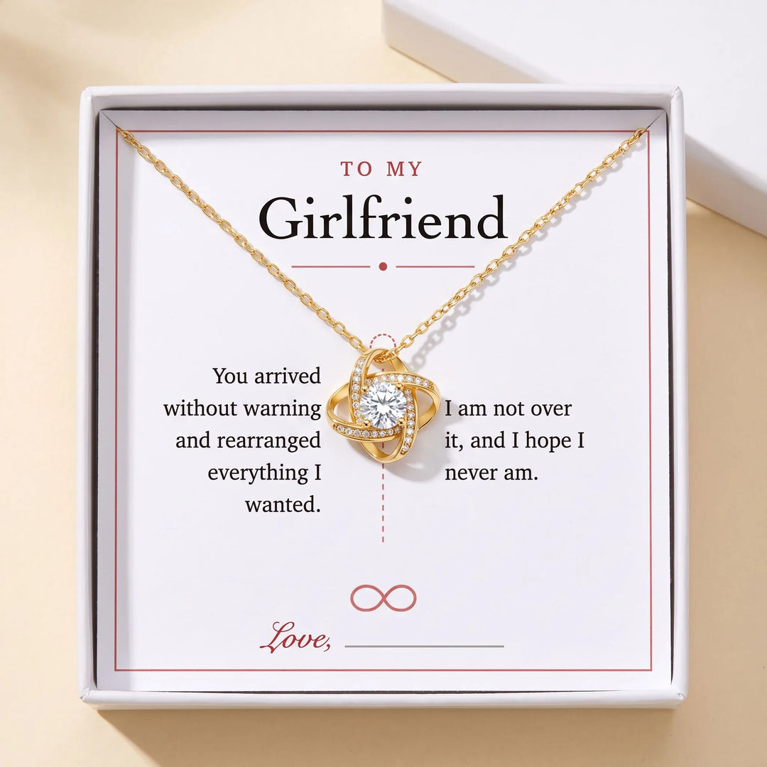 To My Girlfriend gift message card included free with the Love Knot Necklace, gift boxed
