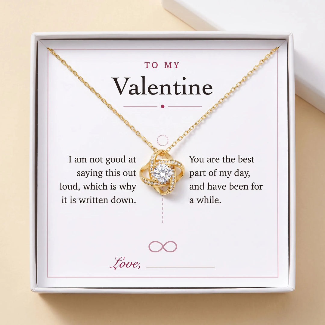To My Valentine gift message card included free with the Love Knot Necklace, gift boxed