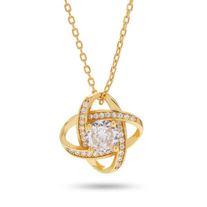 Love Knot Necklace — Interlocking Rings Pendant with Round CZ, Gift Boxed with Message Card — no card selected