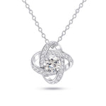 Lade Bild in die Galerieansicht, Love Knot Necklace — interlocking rings knot pendant with round CZ, rhodium plated finish, white background
