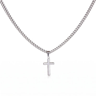 Men's cross necklace on an adjustable Cuban link chain in 316L stainless steel