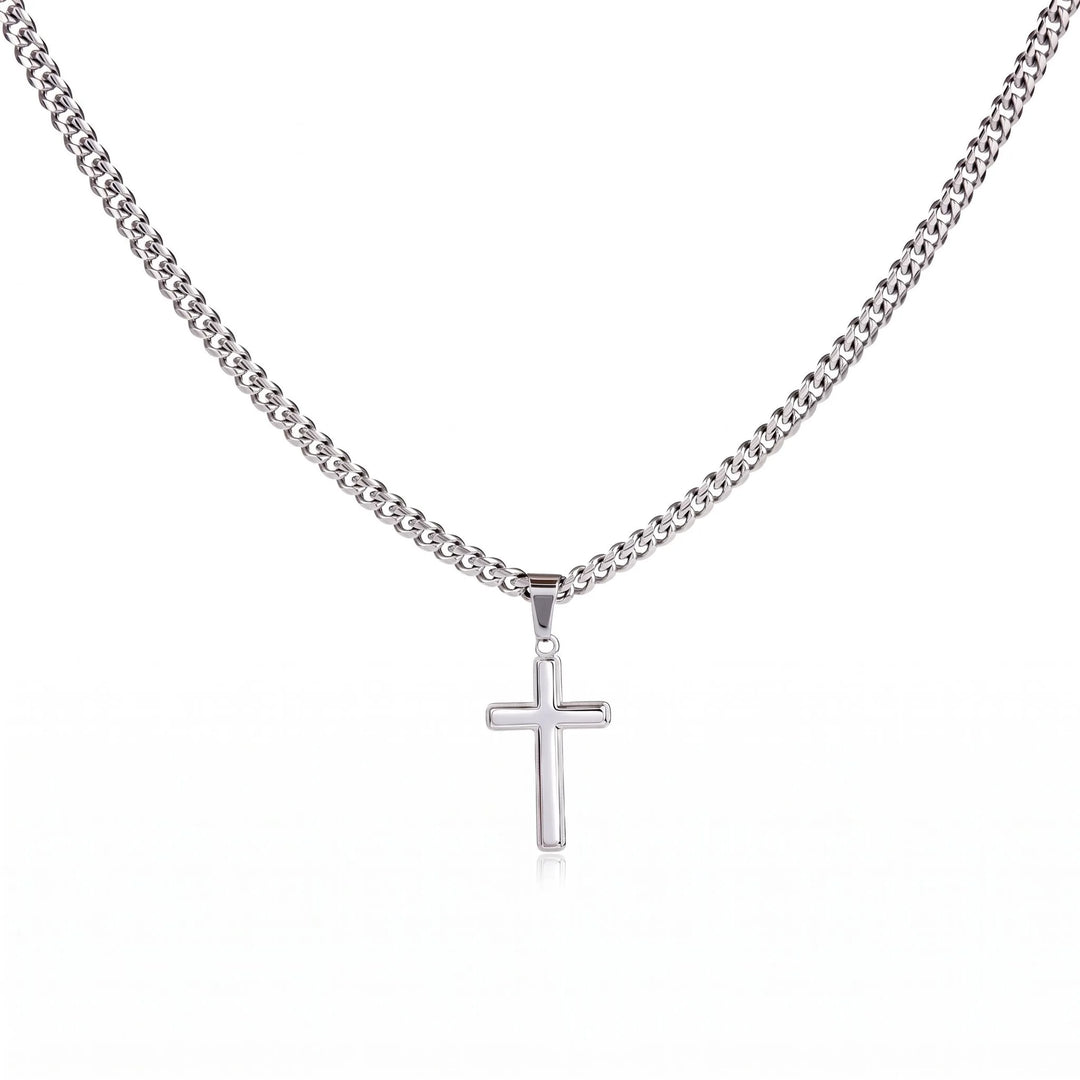 Men's cross necklace on an adjustable Cuban link chain in 316L stainless steel