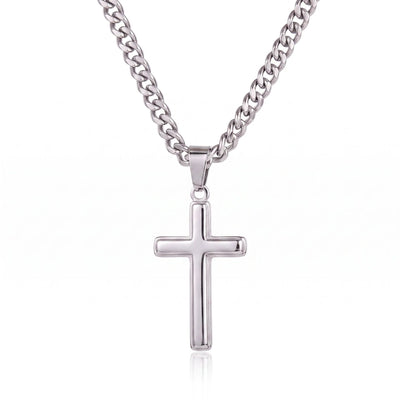Men's cross necklace on an adjustable Cuban link chain in 316L stainless steel