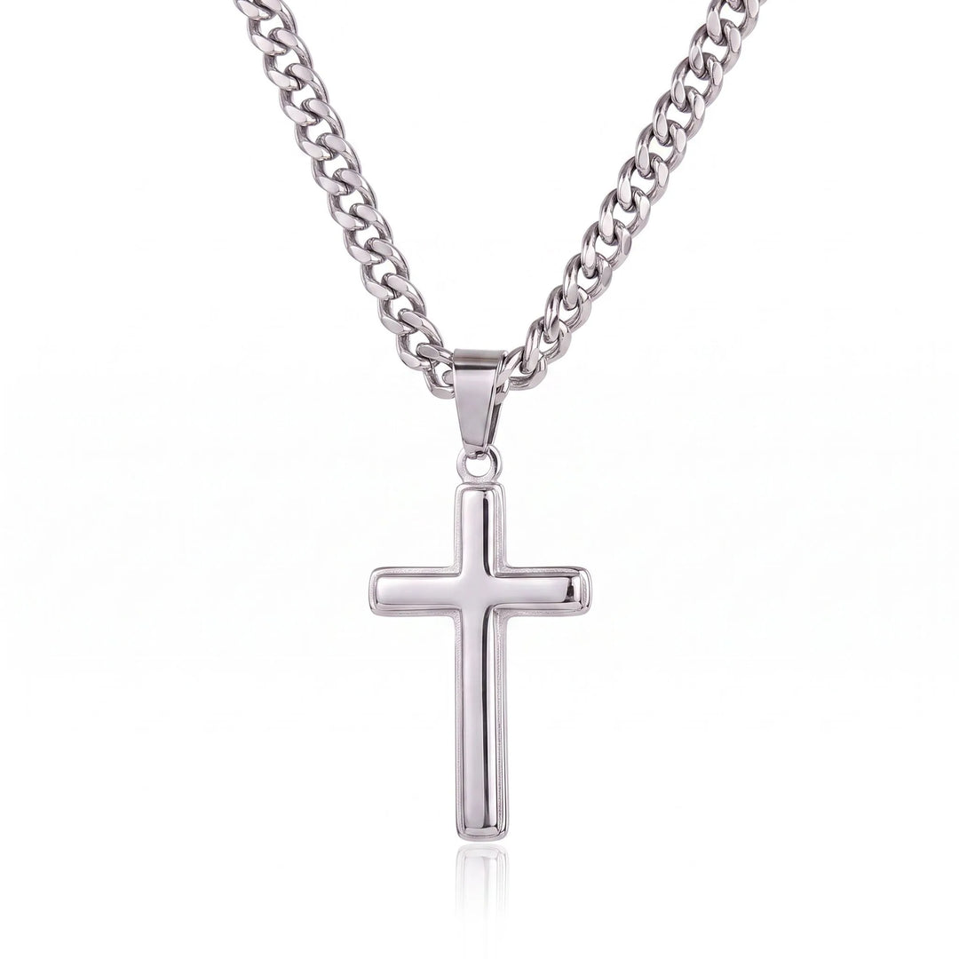 Men's cross necklace on an adjustable Cuban link chain in 316L stainless steel