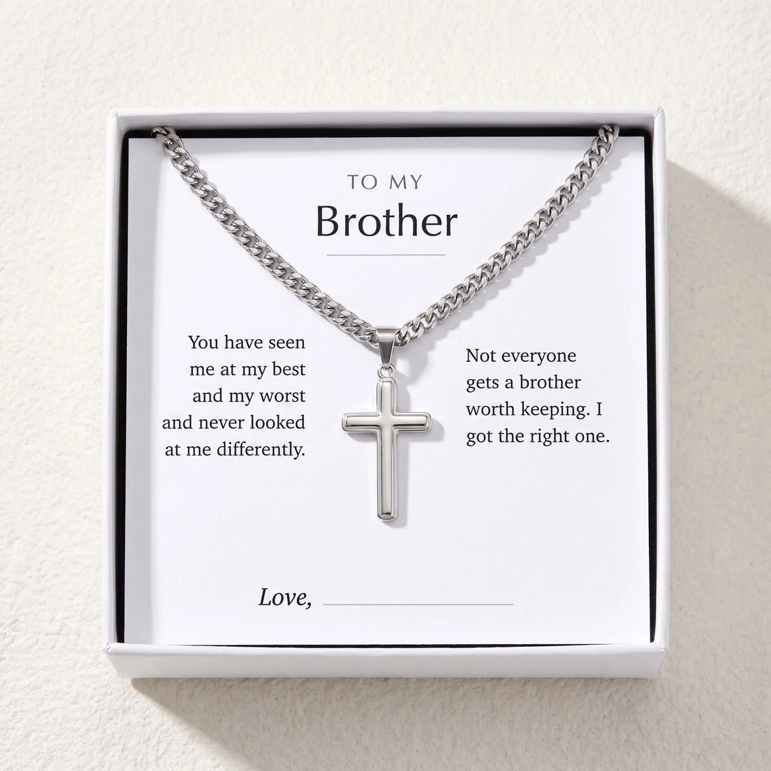 Men's cross necklace in a gift box with the To My Brother message card