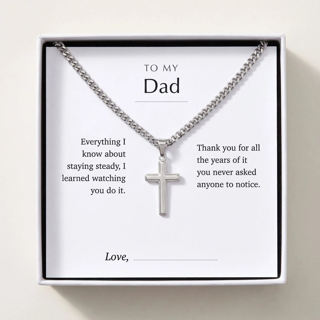 Men's cross necklace in a gift box with a printed To My Dad message card