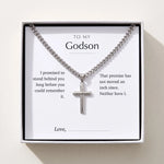 Load image into Gallery viewer, Men's cross necklace in a gift box with the To My Godson message card

