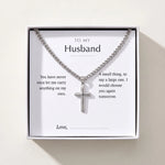 Load image into Gallery viewer, Men's cross necklace in a gift box with the To My Husband message card
