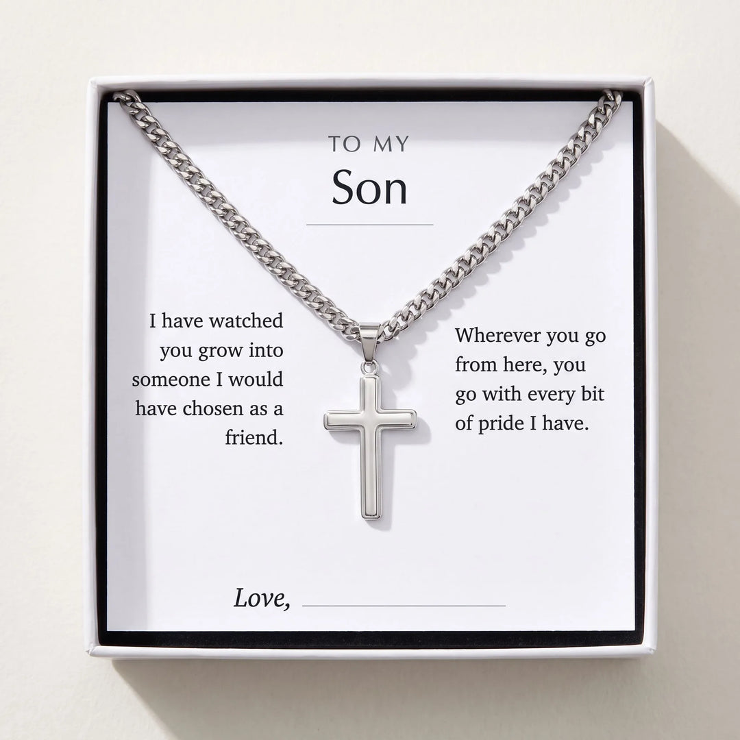 Men's cross necklace in a gift box with the To My Son message card