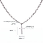 Load image into Gallery viewer, Men's cross necklace size guide: 1.3 inch cross pendant, 0.8 inch wide, adjustable 18 to 22 inch Cuban link chain
