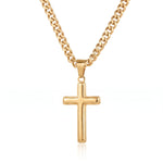 Load image into Gallery viewer, Men's gold cross necklace on an adjustable gold-tone Cuban link chain, 316L stainless steel
