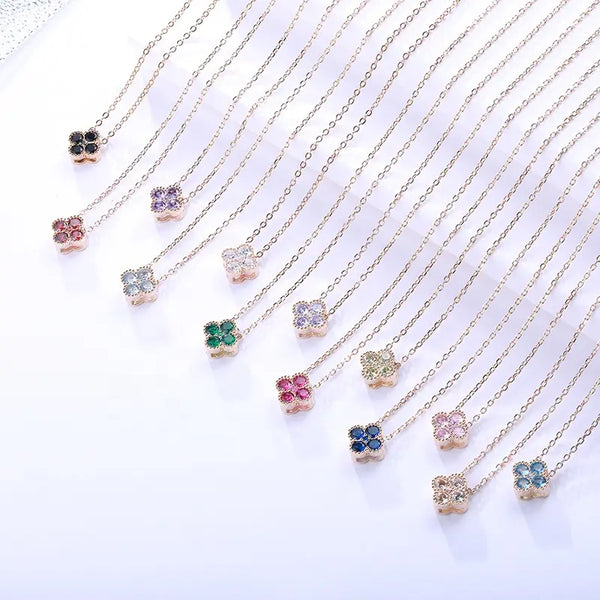 Birthstone Clover Necklace for Women — 925 Sterling Silver, Four-Leaf Clover Pendant on model