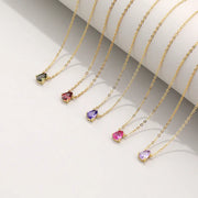 925 sterling silver, 18K gold plated teardrop pendant necklaces shown together across AJLuxe's teardrop birthstone color range, including peridot