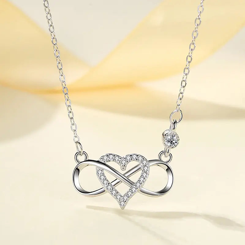 925 Sterling Silver Micro Pave Heart Infinity Pendant Necklace