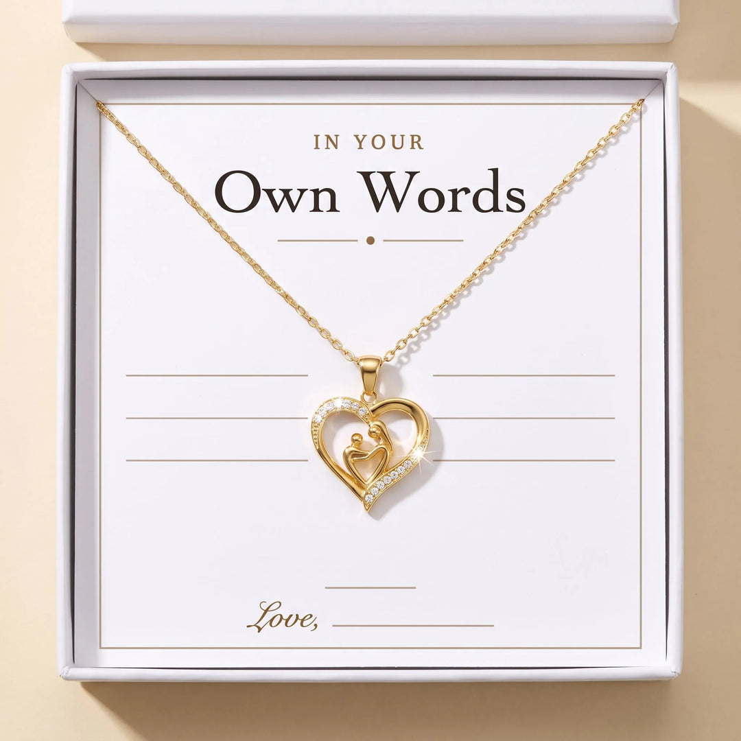 Mom Heart Necklace gift box, blank message card, write your own