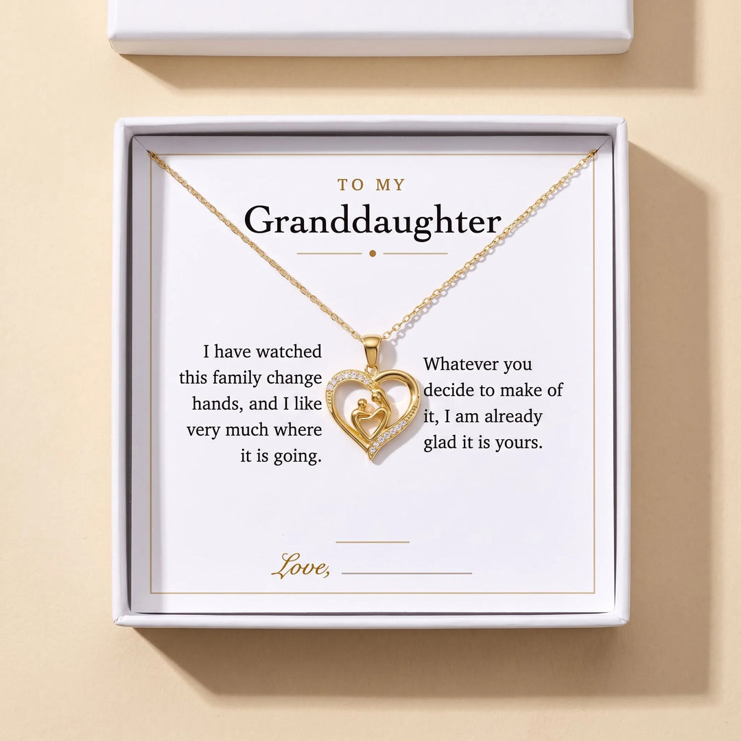 Mom Heart Necklace gift box with To My Granddaughter message card