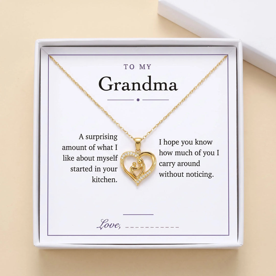 Mom Heart Necklace gift box with To My Grandma message card